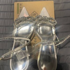 Call It Spring Silver Heels with Rhinestone Detail